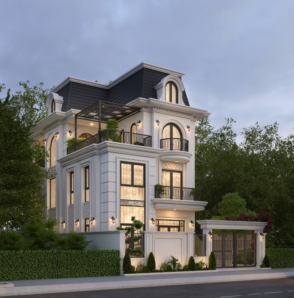 Mẫu biệt thự 3 tầng 1 tum tân cổ điển 100m2