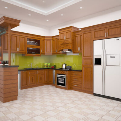 Tủ Bếp Inox Cánh Gỗ Sồi Mỹ