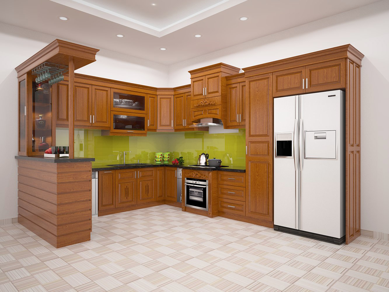 Tủ Bếp Inox Cánh gỗ sồi mỹ